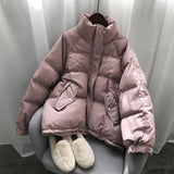 Ladies Fashionable Winter Oversized Stand Collar Down Jacket Women 2021 New Warm Thick Loose Chic Parka Bread Padded