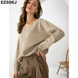 Basic Thick Loose v-neck oversize Sweater Pullover Women Autumn winter Casual long Sleeve Sweater For women Chic Jumpers