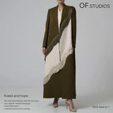 New Striped Splicing Irregular Ribbon Handmade Flowers Long Blazer Wind Coat
