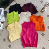 Chic Summer French Niche Polo Collar Sleeveless Knitted Top Girl Slime With Solid Color