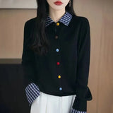 And Winter Knitted Open Shirt Two Lattice Collar Shirt Early Spring New Color Fashion Splicing Coat