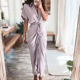 Toloer Women's Autumn New Short Sleeve Temperament Commuter High Waist Print Long