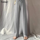 2023 Summer Wide Leg Pants Women Korean High Waist Pleated Loose Pants Woman Solid Color Lace Up Casual Trousers