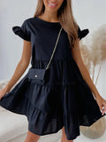Flared Sleeve Round Neck Irregular Hem