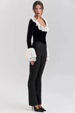 Long Sleeve Lace Flare Trim Corset Top-Outfit