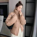 Winter Women Black PU Leather Down Jackets 2021 New Ladies Thick Warm Short Zipper Down Coats Female Stand Collar Chic