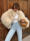 Elegant And Elegant Solid Color Short Fur Coat 2024 Fashion Women Winter Warm Long Sleeve Coat-Outfit