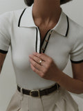 Short-Sleeved Collar Top 2025 Summer New Thread Tightness Temperament Knitted