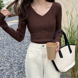 Knitted Shirt 2025 Autumn New Bottoming Shirt Slim Slim Solid Color Sweater Long Sleeves With A Short