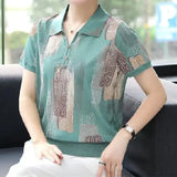 Women's Clothes V-neck Short Sleeve Plaid Striped Printing Female Clothing Casual Loose Fitting Large Vintage Tops-Outfit