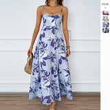 Summer Flower Printed Back Suspension Sexy High Waist A Dress Dress