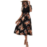 Women's Wear Summer Print V-Neck Sexy Medium Long Dress-Outfit