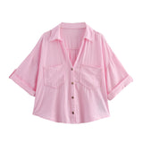 Spring And Summer New Women's Fashion Casual Collar Striped Wide-Sleeved