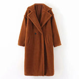 Aachoae Winter Casual Solid Teddy Coat Women Long Sleeve Fleece Long Jacket Turn Down Collar Lamb Fur Coat Outerwear