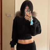 New Wool Collar Hoodie Jacket Zipper Spring And Autumn Short Design Top Short