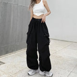 New Spring Drawstring Leg Casual Pants Women's Y2K American Street Loose Slim Straight Wide-Leg Pants Couple Tooling
