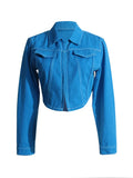 Toloer 2024 New High Waist Short Slim Denim Jacket Temperament Commuter Waist Show Thin Jacket Jacket Women's Clothing-Outfit