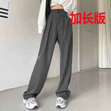 Toloer Black Suit Pants Female High Waist Hanging Down Feeling Wide Leg Pants Loose Royal Elder Sister Straight Tube Drag The Floor Casual Long Pants-Outfit
