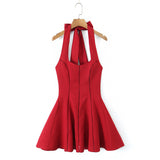 Style Collar Slings Waist Retro Skirt Dress Party Wide Swing Spliced Hanging Neck