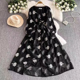 French Wind And Breeze Floral Dress Women's Autumn Mesh Embroidered Lantern Cuff Strap Design Chic Super Fairy