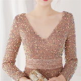 Winter Elegant Deep V Neck Long Sleeve Slit Cocktail Eevening