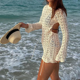 Long-Sleeved Dress Strap Seaside Perspective Lace Side Sexy Short