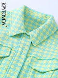 Women Fashion Tweed Gingham Cropped Jacket Coat Vintage Long Sleeve Snap-button Frayed Hem Female Outerwear Chic
