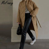 Msfancy Winter Long Parkas Women Vintage Stand Collar Quilted Coats Femme 2021 Double Breasted Tunic Bandage Jacket