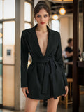 Suit 2024Ins New Lace-Up Slim Medium Long Solid Color Casual Long Sleeve Suit Jacket Female-Outfit