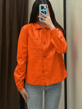Women Faux Leather Jacket Biker Orange Blouse Coat Turndown Collar PU Motorcycle Jackets Loose Streetwear