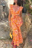 MODA 2023 Women Sexy Ruffle Backless Lace Up Midi Dress Fashion V Neck Sleeveless Slim Female Elegant Vestidos Vacation