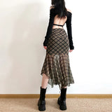Toloer 2024 New Women's Plaid Purse Hip Irregular Flounces Slim Skirt-Outfit