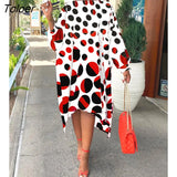 Spring Autumn Clothes Casual Gradient Polka Dot Bat Sleeve Loose Midi Dress Fashion Streetwear Long Tunics Women's