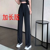 Toloer Black Suit Pants Female High Waist Hanging Down Feeling Wide Leg Pants Loose Royal Elder Sister Straight Tube Drag The Floor Casual Long Pants-Outfit