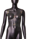 Toloer Nightclub Dresses Fishnet Hollow Out Rhinestone Vest Mesh Flash Diamond Sling Top