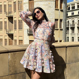 Retro Print Heavy Lifting Nail Bead Dress Set Two-Piece Top Plus Long