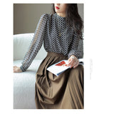 Wearing Beauty Thin Paper People Print Half-High Collar Double-Layer Heavy Joe Its Simulation Silk Shirt