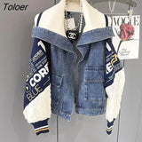 Denim Jackets Women's Spring Autumn Winter 2023 Trendy Fashion Coat Casual Loose Baseball Uniforms Open Stitch Jacket 1028-1-Outfit