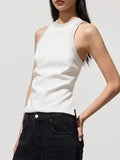 New Female Temperament Dress-Up Round Collar Sleeveless Back Hot Diamond Design Vest Top