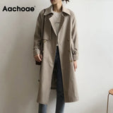 Elegant Office Solid Long Trench Coat Women Batwing Long Sleeve Vintage Bandage Coat Lady Double Breasted