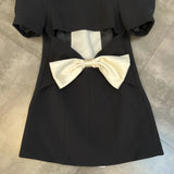 Puff Sleeve Large Collar Back Bow Blazer Mini Dress-Outfit