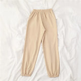 Summer Autumn Women Harem Pants Cotton Beige Elastic Waist Sweat Pants