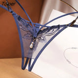 Transparent Embroidery Floral Pearl Tassel Women Lingerie G-String Panties Fashion Hollow Out Female Underwear Thong Briefs 618-1-Outfit