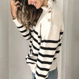 Knitwear High-Necked Shoulder Strap-Spring Studded Striped Sweater For Women In Autumn/Winter