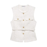 And Beads Coarse Spinning Vest 2025 Spring Temperament Metal Buttonless Sleeveless Round Collar Body Jacket