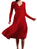 Knitted Dresses For Women 2022 Autumn Winter Long Sleeve Elegant Ladies Sky Blue Long Dresses V Neck Knitted Winer
