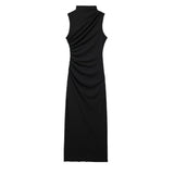 Women's Clothing 2025 Spring New Sleeveless Wrinkles Decorated Semi-High Collar Net Fan Flute