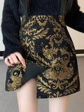 Black Golden Printed Bodycon Mini Skirt-Outfit