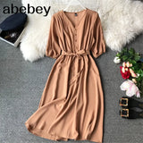 Spring New V Neck Summer Midi Long Dress Vestido De Festa Evening Party Bandage Women Casual Elegant High Waist