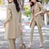 Long Suit Coat Female Spring And Autumn Dress Senior Sense Of Leisure Temperament Goddess Fan Professional Suit Khaki Windbreaker-Outfit